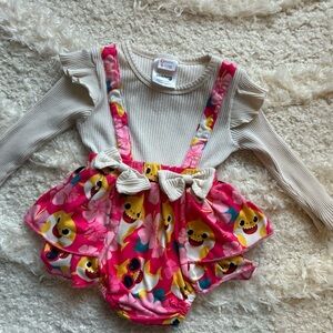 Baby Shark Pinkfong Baby Girl Outfit Set 9–12M Ruffle Bow Bubble Romper